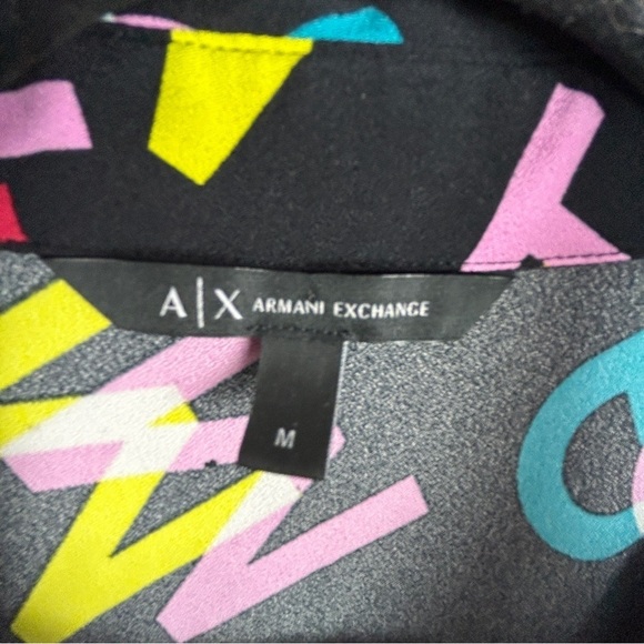Armani Exchange Patterned Long Sleeve Button Down Blouse Medium Black - Picture 7 of 14